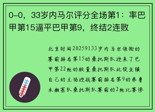 0-0，33岁内马尔评分全场第1：率巴甲第15逼平巴甲第9，终结2连败